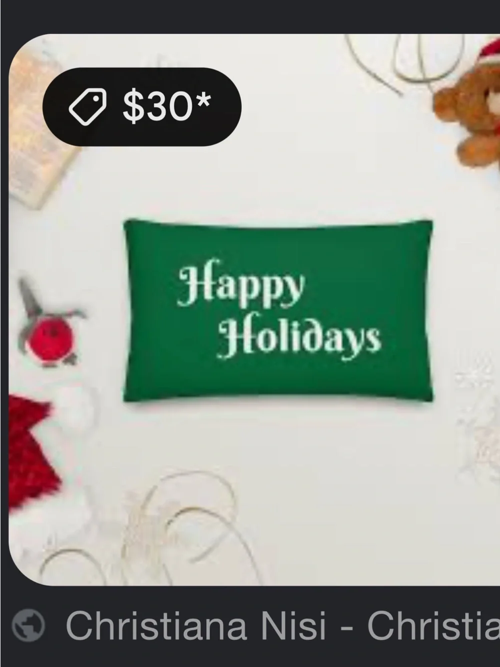 Embroidered 'Happy Holidays' Red Christmas Pillow Like New!